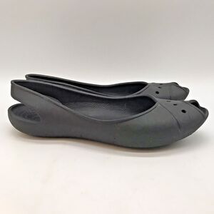 Crocs Farrah Peep Toe Slingback Ballet Flat Women's 8 Black Slip On Comfort Shoe